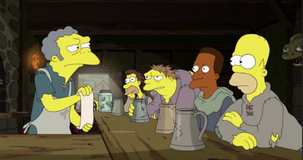 Scene from The Simpsons 'finale' depicting a spoof of Game of Thrones